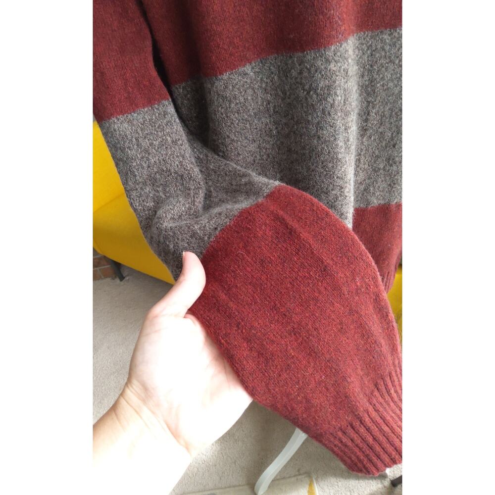 Y2K American Eagle striped preppy sweater sz L maroon gry wool blend  slim - Picture 3 of 9